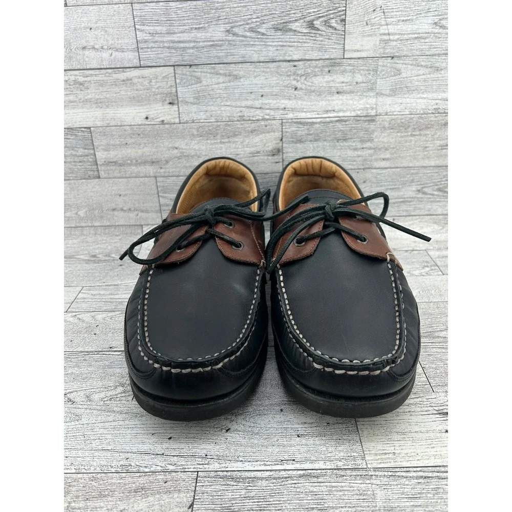 ET Wright Venezia Mens 9.5 Boat Shoes Black Brown Leather‎ Made in Italy 543549